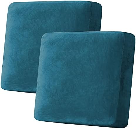 H.VERSAILTEX Velvet Stretch Couch Cushion Cover Plush Cushion Slipcover for Chair Loveseat Sofa Cushion Furniture Protector Seat Cushion Sofa Cover (2 Piece Large Sofa Cushion Covers, Deep Teal)