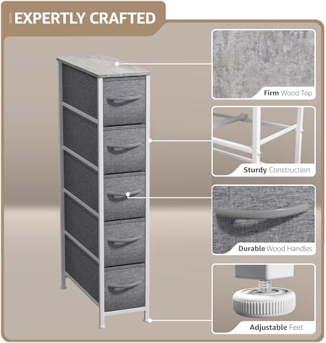Sorbus 5-Drawer Narrow Dresser for Bedroom (Gray)