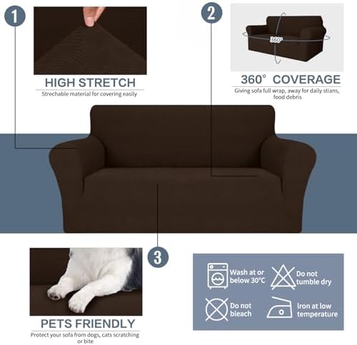 JIVINER Stretch Oversized Sofa Covers 1 Piece 4 Seater Couch Covers Jacquard Universal Sofa Slipcovers for Extra Large Funiture Protector for Kids, Pets (X Large, Coffee Rhomb)