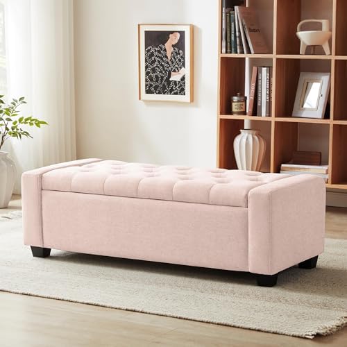 Huatean Home 48" Ottoman with Storage, Pink Storage Ottoman Bench