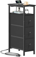 Somdot Narrow End Table with Charging Station, Side Table, 3 Drawers