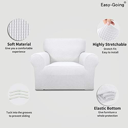 Easy-Going Stretch Chair Slipcover with Arm Washable Snow White