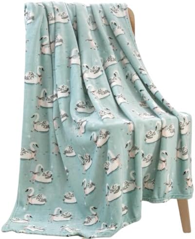 Soft Fleece Throw Blanket, Farmhouse Elegant White Swans Aqua, 50x70