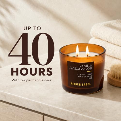 Hidden Label Vanilla Sandalwood Soy Candle, 8.3 oz 2-Wick
