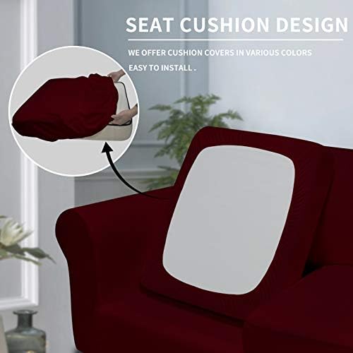 Easy-Going Oversized 3 Pieces Stretch Fleece Soft Loveseat Couch Cover for Pets - Washable Sofa Slipcover for 2 Separate Cushion Couch - Elastic Furniture Protector for Dogs, Kids Wine