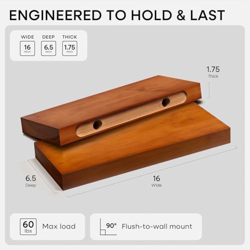 Homeforia 16 Inch Floating Shelves, High-End Solid Pine Wood, Set of 4