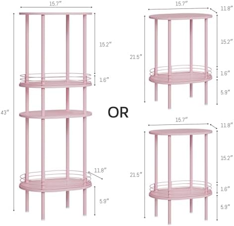 Small Oval Side Table with Storage, 2-Tier Pink End Table for Small Space