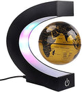 Floating Globe with Colored LED Lights C Shape Anti Gravity Magnetic Levitation Rotating World Map with Touch Switch for Gift Home Office Desk Decoration With Switch (Gold)