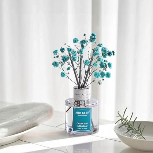 Airkeep Reed Diffuser Set,1.69 fl oz (50 ml) - Ocean Mist&Sea Salt Oil Diffusers with 8 Reed Sticks,Home Fragrance Reed Diffuser for Bathroom Shelf DecorSALT