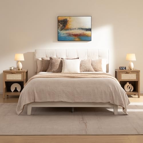 SICOTAS Night Stand Set 2 Rattan Nightstands with Drawer 19.7" Wide