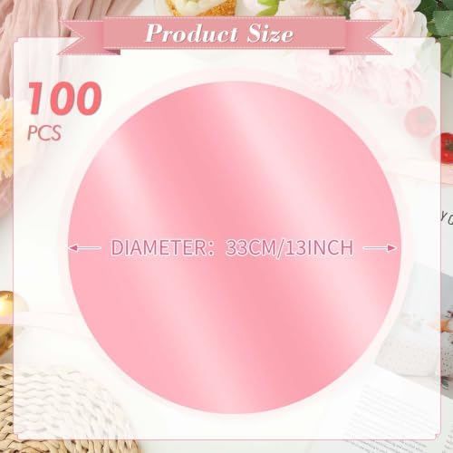 KesaPlan 100PCS 13in Round Pink Placemats, Disposable Paper Chargers Plate