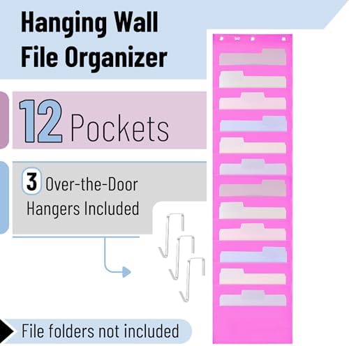 Mr. Pen- Hanging Wall File Organizer, 12 Pockets, Pink