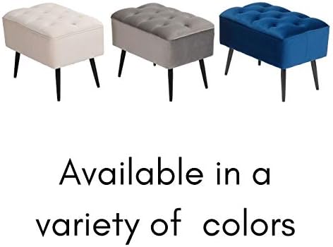 BIRDROCK HOME Rectangle Tufted Velvet Ottoman Foot Rest - 21.5x14x16.5” Small Foot Stool with Legs - Upholstered Padded Footrest Modern Ottomans for Living Room Furniture, Bedroom Footstool (Grey)
