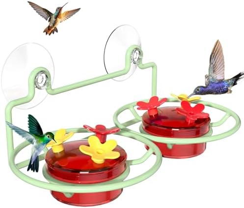 Dreamdrawer Window Hummingbird Feeder, Small Hummingbird Feeder for Outdoors with Strong Suction Cup - Metal Base & 6 Feeding Ports, Easy to Clean and Refill