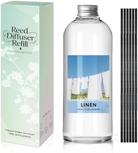 SCENTORINI Linen Diffuser Reed Diffuser Oil Refill, 16.9 FL OZ & 6 Sticks
