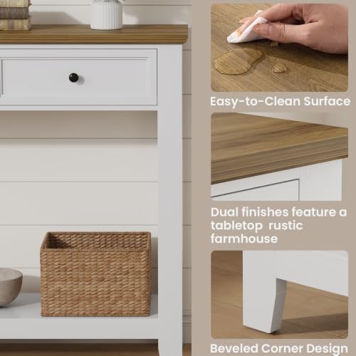 38.6" W Narrow Console Table with 2 Drawers, White