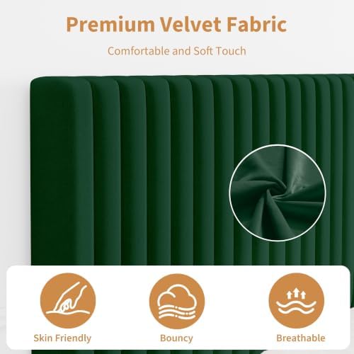 IDEALHOUSE Queen Bed Frame with Adjustable Headboard, Velvet Upholstered