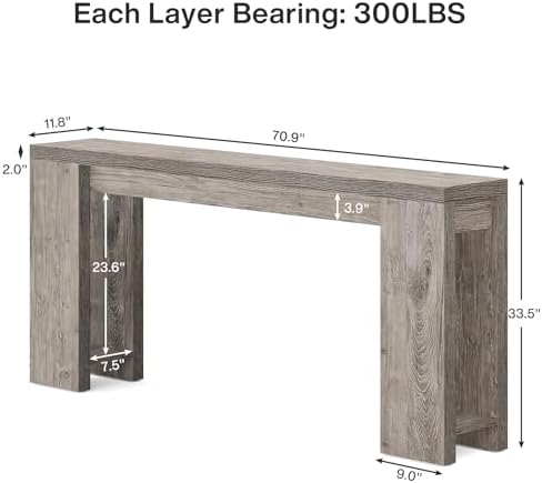 Tribesigns 70.9-Inch Extra Long Console Table, Farmhouse Wood Sofa Table Behind Couch, Narrow Entryway Accent Table for Living Room, Hallway, Entrance, Foyer, Grey