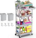 Goovilla 4 Tier Rolling Utility Cart Organizer with Removable Drawer, Grey