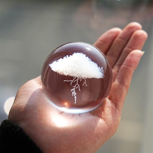 3D Lightning Cloud Crystal Decorative Ball Paperweight with Stand,60mm