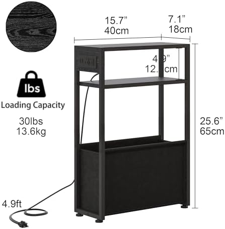 Leomonio Narrow Side Table, Slim Night Stand with Magazine Rack