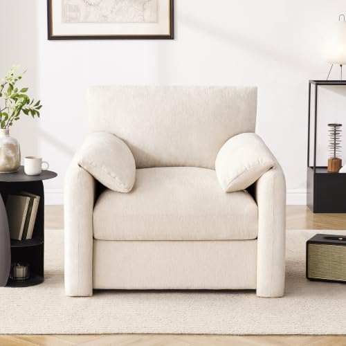 Howjoe 2 Pack Accent Chair for Living Room, Oversized Armchair, Beige