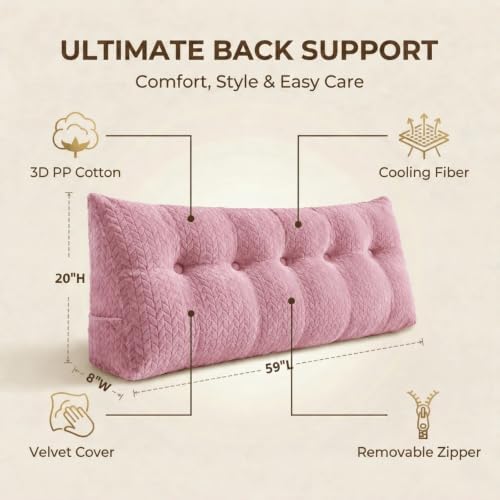 Headboard Pillow Queen Size, Reading Pillow for Bed, Leaf Pattern Wedge Pillow, Tufted Backrest Support, Headboard Substitute, Pink