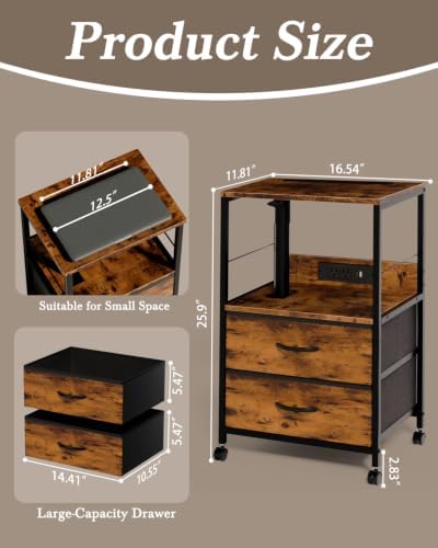 Faesun Night Stand with Charging Station & Swivel Top, Brown