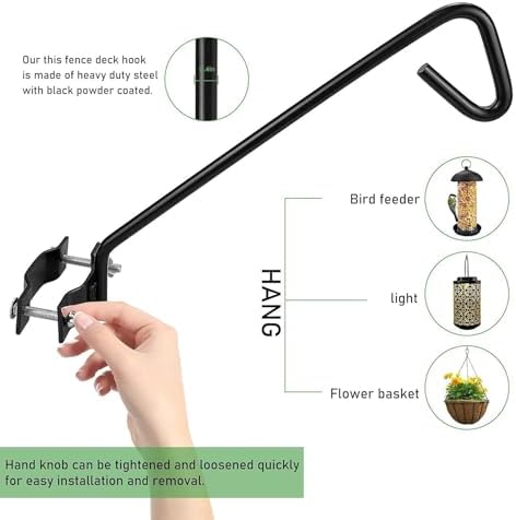 MIXXIDEA 11 Inch Long Fence Deck Hook Rail Hanging Mounting Kit Heavy Duty Bird Feeder Hook Decorative Hanger for Bird Feeders Planters Suet Baskets Lanterns on Balcony Porch Railing Fence