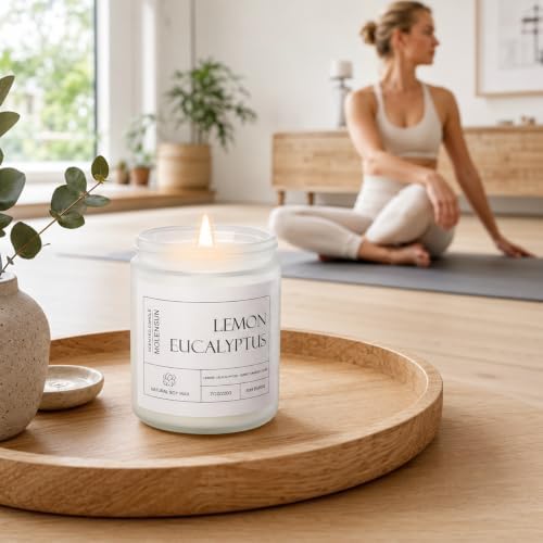 Molensun Lemon Eucalyptus Scented Soy Candles, 7 Oz 2 Pack Gift Box