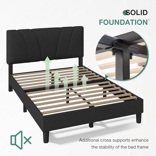 Novilla Full Size Bed Frame with Adjustable Headboard Platform Full Bed Frame with Linen Upholstered Headboard, No Box Spring Needed, Noise-Free, Easy Assembly, Dark Grey