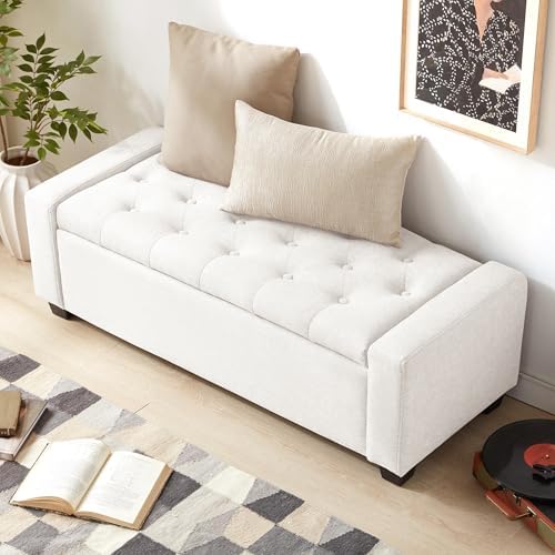 Huatean Home 48" Ottoman with Storage, White Storage Ottoman Bench