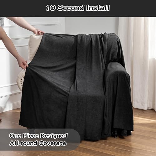 MEETSKY Chair Cover Cat Scratch Proof Recliner Chair Covers, Oversized Armchair Sofa Covers Washable Sofa Slipcover for Single Couch, Soft Small Couch Slipcover for Pets Dogs, 71" x 91", Black