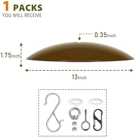 13" Bird Feeder Dome, Hummingbird Feeder Rain Guard, Bird Feeder Cover,Baffle for Bird Feeder Pole,Smart Birds Feeder's Umbrella(Brown), 1 Pack