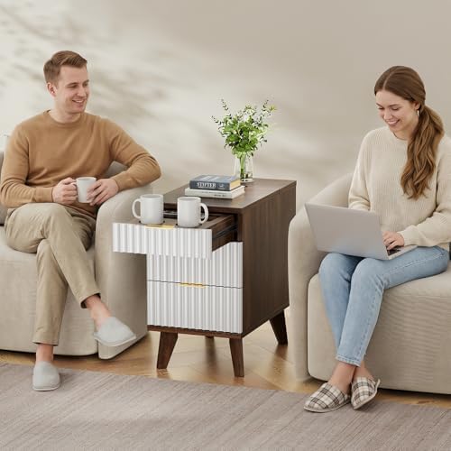 Kalrin 13" W Fluted Narrow End Table with 3 Drawers(Brown & White)