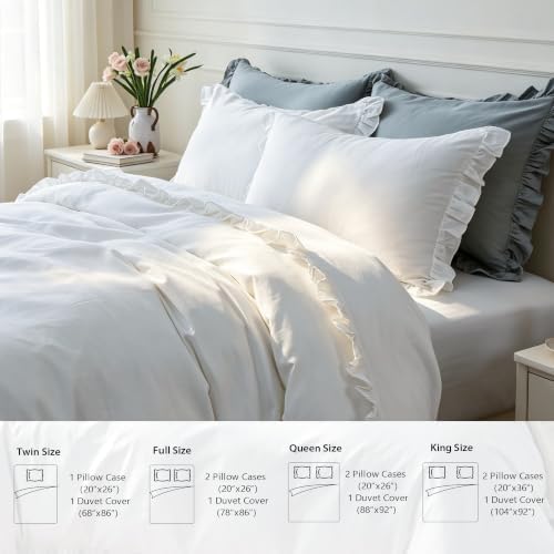 Simple&Opulence Kids 100% Organic Cotton Duvet Cover with Ruffle 68 x 86-2 PCS High End Floral Frill Lace Bedding, Romantic Cottagecore Style Comforter Cover with 1 Pillowcase, White Twin