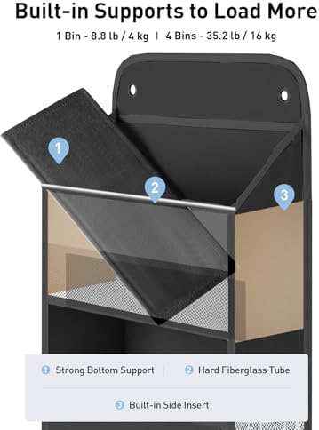 Yecaye 1 Pack Over the Door Organizer, 35.2lbs Load Toy Stuffed Animal Storage, Large Capacity Swing-proof Hanging Bathroom Organizers and Storage for Nursery Newborn Baby Essential Stuff Black