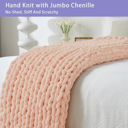 Bigacogo Chunky Knit Throw Blanket for Couch, 40x60 inches, Peach Fuzz
