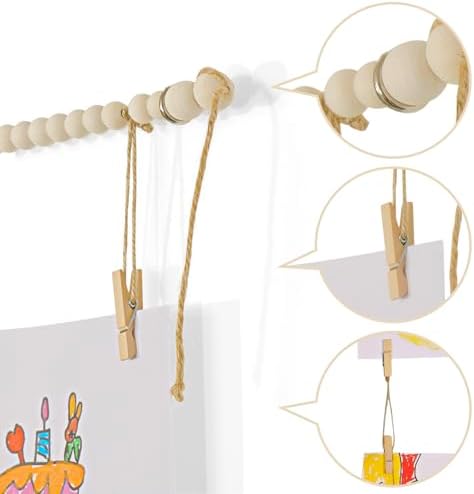 KLOGTSIND Kids Art Display Wall Decor, Wood Beads Garland with 34 Clips
