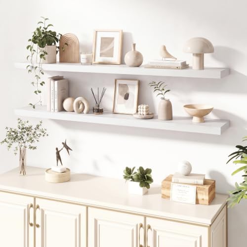 Dreamland 55 Inches Wall Mounted Wood Floating Shelves, White, 2 Pack