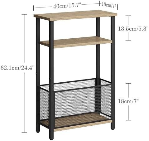 MMEOLUOOK Narrow Side Table with Storage Basket Skinny End Tables for Smalls Spaces 3 Tier Sofa Table Small Nightstand Slim Bedside Table for Living Room Bedroom Greige MLBZ22GR