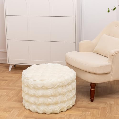 Asuprui Supportive Pouf Ottoman Foot Rest Elevate Your Living Room Decor with Lightweight Pouf Filler Modern Foam Stuffed Poof Perfect to Rest Your Feet (Natural, 20x20x14 Inches, Round)