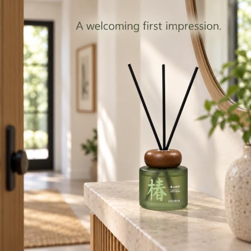 Dawn Camellia Grove Amalfi Lemon & Mint Reed Diffuser, 5.9 Fl Oz – Fresh Citrus Home Fragrance for Up to 90 Days - Reusable, Refillable Glass Holder - Includes 4 Natural Reed Sticks - Flame Free
