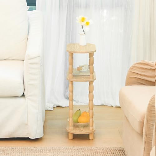 MaxSmeo Narrow End Table, Small Narrow 3-Tier Side Table for Small Spaces