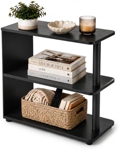 3-Tier Narrow End Table, Industrial Slim Side Table, Black