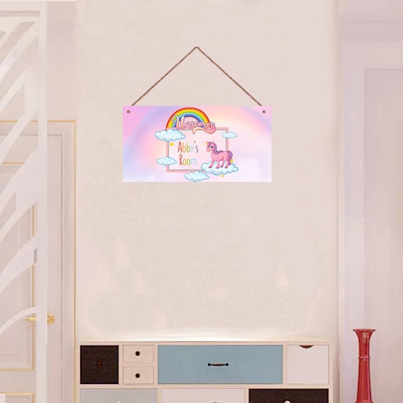 Personalized Sign Cute Magic Unicorn Sign For Kids Room Custom Name Fantasy Door Wall Decor For Little Man Cave Floral Nursery Art Plate For Girls Room Boys Bedroom
