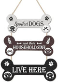 HLNIUC Funny Dog Wooden Sign,Spoiled Dogs Door Sign And Their Household Staff Live Here Wall Decor,Bone Shape Hanging Plaque for Porch Front Door,Dog Welcome People Tolerated Plaque for Dogs Lovers
