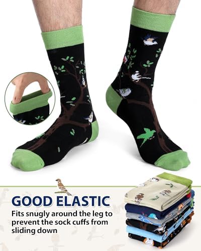 Bonuci 6 Pairs Bird Watcher Socks for Men Bird Nerd Dad Birthday Gifts