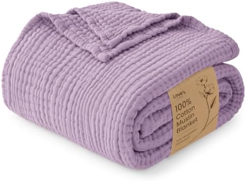 Love's cabin 100% Cotton Muslin Blanket Queen Size for Bed, Lavender