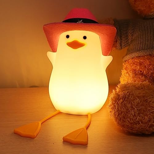 Anywin Cute Benson Ducks Night Light, Squishy Touch Silicone Animal Nursery Bedside Lamp, Dimmer & Rechargeable, Birthday Gift for Boys, Girls, Teens (Pink Duck)
